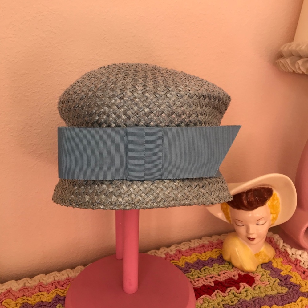 1950’s blue straw pillbox hat